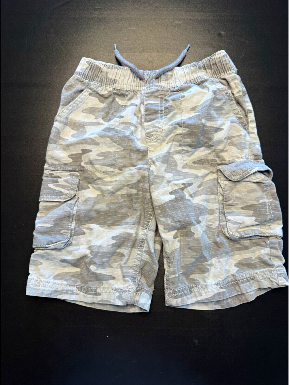 Sonoma Goods For Life Boys Cargo Shorts 7 Gray Camo Cotton Elastic Drawstring